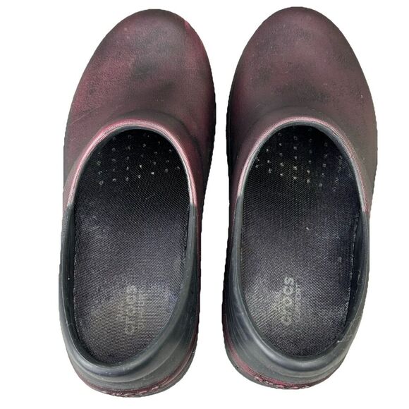 CROCS Clogs Shoes Women's Sz 8 Black & Burgundy Neria Pro II Dual Distressed - Picture 8 of 13